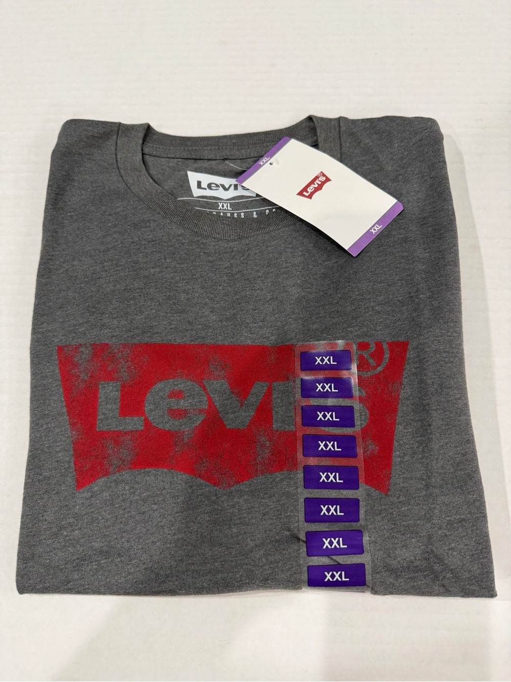 Levi's Men's Gray Crewneck T-Shirt with Red Logo size XXL